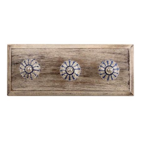 Blue Wheel Crackle Ceramic Wooden Hook 